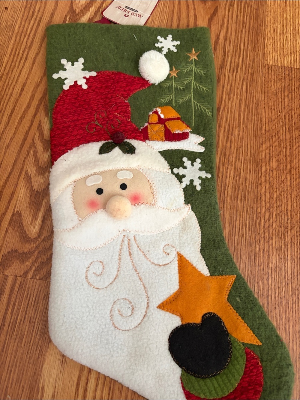Plush Santa Christmas Stocking - Green and Red